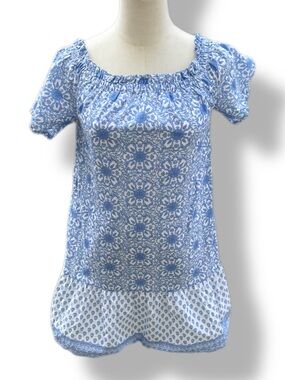 Vineyard Vines Tile Medallion Hydrangea Off Shoulder Dress Blue XS EUC